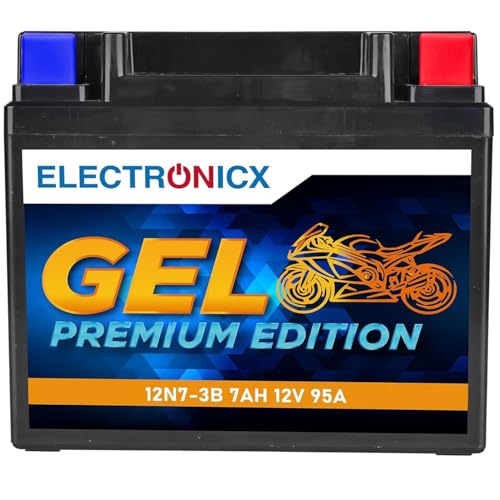Electronicx, GEL, Motorrad Batterie 12N7-3B 12V 7Ah 95A CCA- Starterbatterie - wartungsfrei, versiegelt, kompakt, vibrationsfest und auslaufsicher - Für Mofa, Roller, Motorrad, Quad, ATV und Jetski