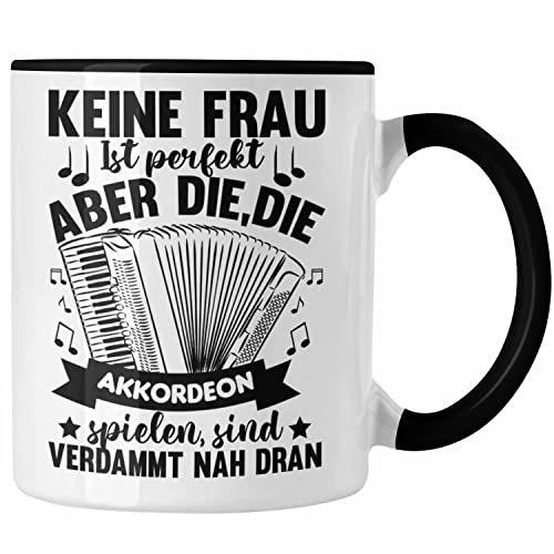 Trendation - Akkordeon Tasse Geschenk Akkordeon-Spielerin Geschenkidee Geburtstag Lustiger Spruch (Schwarz)