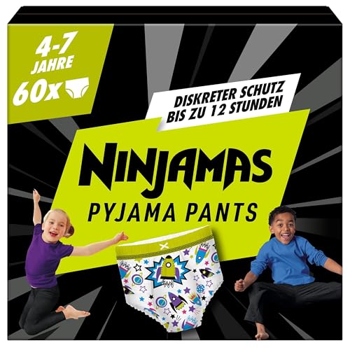 Ninjamas Pyjama Pants Raumschiff, 60 absorbierende Nachthöschen, 7 Jahre, 17kg-30kg, Auslaufschutz für die ganze Nacht