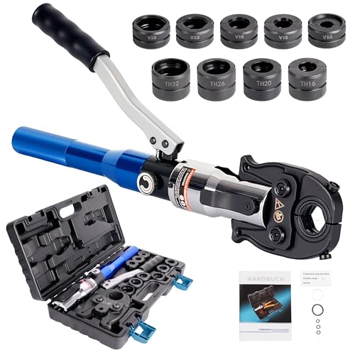 AMZCNC Profi Presszange V-Kontur Und TH-Kontur, für Kupferrohr, Edelstahlrohr, Edelstahlrohr Und Verbundrohr Backeneinsätze V12 V15 V18 V22 V28 Und TH16 TH20 TH26 TH32 incl