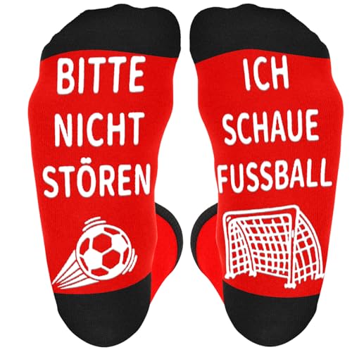 Kirodo Fußball Geschenke für Männer Lustige Socken mit Spruch Bitte Nicht Stören Ich Schaue Fußball Fussball Geschenke Jungen Kinder Fanartikel Geburtstag Vatertag Weihnachten Geschenke (Rot)