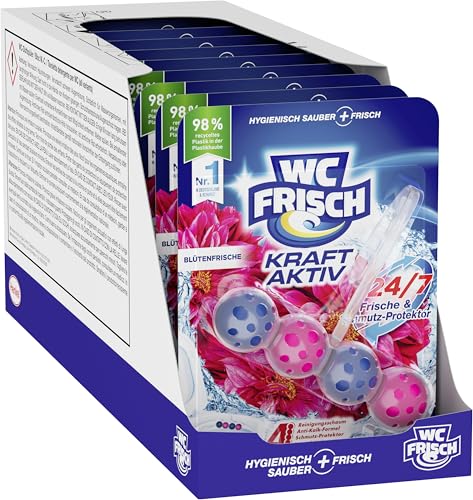 WC Frisch Kraft Aktiv Duftspüler Blüten-Frische (10er Pack), WC-Reiniger für Reinigung bei jeder Spülung, Duftsteine für langanhaltend frischen Duft, + 50 Prozent Anti-Kalk Effekt*