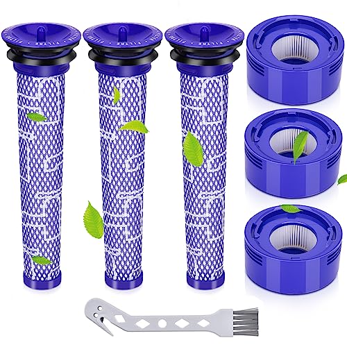 Smyidel V7 V8 Filter für Dyson,Ersetzt Filter und Vorfilter für Dyson V8 V7 Animal Absolute Motorhead Staubsauger,3 HEPA-Nachmotorfilter-Kit & 3 Vorfilter Ersatzfilterkit #965661-01&967478-01