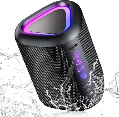 aowoka Bluetooth Lautsprecher mit Licht, 2026 Musikbox Tragbarer Box, Bluetooth 5.4, 30 St, Verbesserter Bass, IPX7 Wasserdicht, Outdoor Lautsprecher für Reisen, Sport, Party, Radfahren