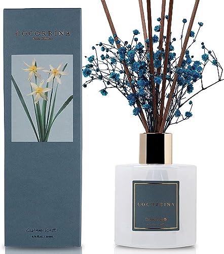 Cocorrína Raumduft Reed Diffuser mit 8 Duftstäbchen 200ml - Kaschmir Vanille, Natürlich, Langanhaltend, Home Duft ätherisches Öl Reed Diffusor für Badezimmer Regal Dekoration