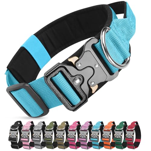 Ledeak Taktisches Hundehalsband mit Griff, Weich Gepolstert Verstellbares Hunde Halsband, Nylon Breit Trainings Halsband, Robuster Dog Collar mit Metallschnalle für Mittlere Große Hunde (Blau, M)