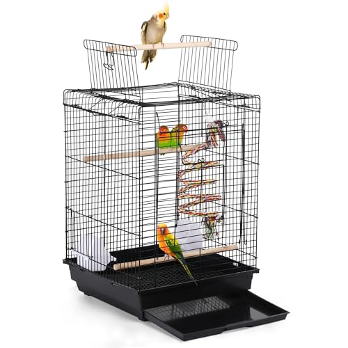Yaheetech Vogelkäfig mit Vogelspielzeuge Wellensittichkäfig Nymphensittiche Fink Papageienkäfig mit Dach 40 x 40 x 58 cm
