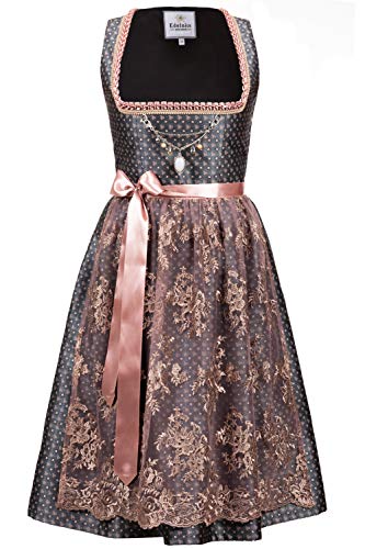Edelnice Trachtenmode Exklusives Designer Midi Dirndl Beatrice inkl. Spitzendirndlschürze und Charivari Gr. 32-54 (50)