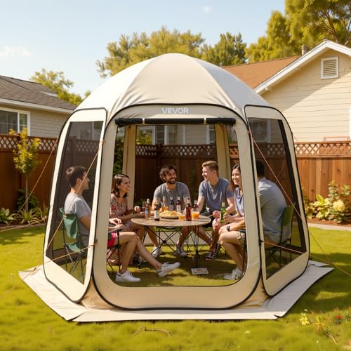 VEVOR Pop up Zelt, 3304,8x280,4 cm, Campingzelt für 4–8 Personen, Partyzelt inklusive Tragetasche, Seitenwänden aus Netz und Heringen, für Garten, Terrasse und Outdoor-Aktivitäten, Beige