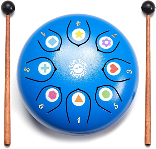 Kindertrommel Montessori – Handpan Kinder Zungentrommel 8 Töne für Kinder 3–6 Jahre, leicht zu spielen, fördert Kreativität & Konzentration, mit Schlägeln, Notenbuch & Tasche