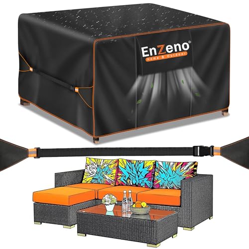 Enzeno Loungemöbel Abdeckung 200x200x90cm,Wasserdicht Abdeckplane Gartenmöbel,Lounge Abdeckung für L-Form,Gartenlounge Abdeckhauben für Tische und Stühle,Abdeckungs Gartenmöbel Winterfest Möbelsets