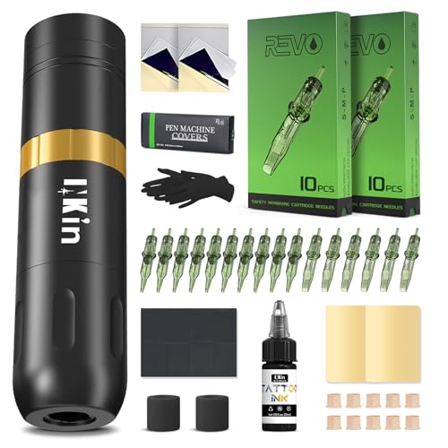 INKin Tattoo Maschine Set Anfänger, Ultra Kabelloser Tattoo Set mit 1500mAh Akku Stromversorgung, 3.5 Hublänge Tätowiermaschine mit Tattoo Nadeln Tattoo Farbe Tattoo Zubehör Komplette Set für Künstler