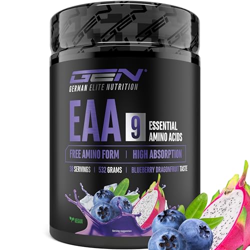 EAA Pulver 532 g (38 Portionen) - Alle 9 essentiellen Aminosäuren inkl. Histidin & BCAA - Human Code Formel -Vegan - Sehr gut löslich - Erfrischender Amino Drink (Blueberry Dragonfruit)
