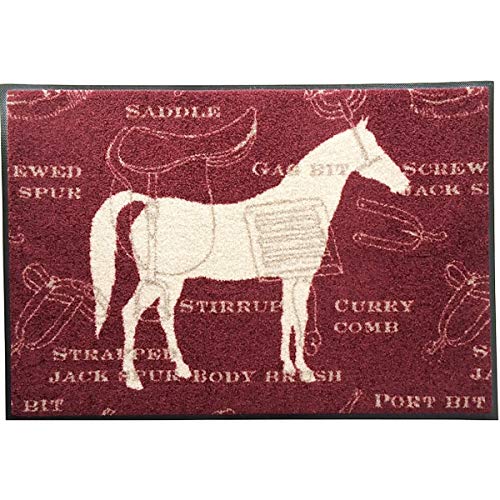 Waschbare Fußmatte - Cavallo - Pferd weinrot 50x75 cm Wash+Dry Fußabstreifer mit Teppichflor - Pferdemotiv rot