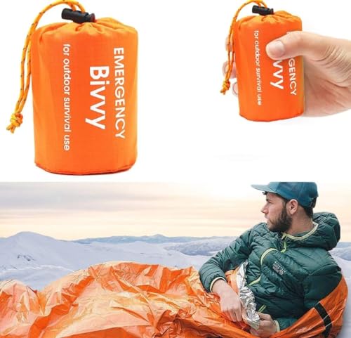 Notfall Überleben Schlafsack, Survival Biwaksack Erste Hilfe Rettungsdecken, Wasserdicht Notfalldecke, Warm Tube Zelt Ultraleicht Hitzeabweisend, Kälteschutz Rettungszelt für Outdoor (1, Orange)