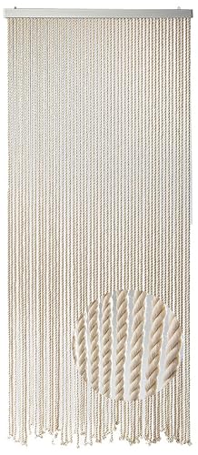 Kobolo Seilvorhang MARITIM, 90x185 cm, 54 Stränge, beige, dekorativer, handgefertigter Türvorhang, maritimer Fadenvorhang als Fliegenvorhang & Sichtschutz für Balkon, Terrasse & Fenster
