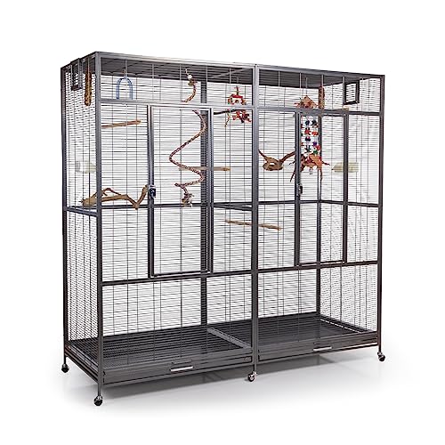 Montana Cages | Premium Vogelkäfig New Sydney II Vogelvoliere XXL für Sittiche, Finken inkl. 2 Näpfe, Sitzstangen, 6 Lenkrollen, AVILON Pulverbeschichtung, Antik Edition, ca. 180 x 70 x 180cm