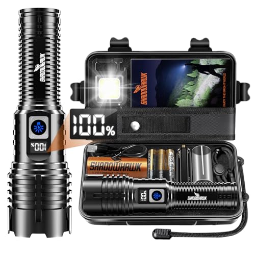 Shadowhawk Taschenlampe LED Aufladbar Extrem Hell, 1000000 Lumen Taschenlampen Batteriebetrieben USB, XHM77.2 Taktische Taschenlampe Starke, Wasserdicht Flashlight Torch für Outdoor Notfälle Camping