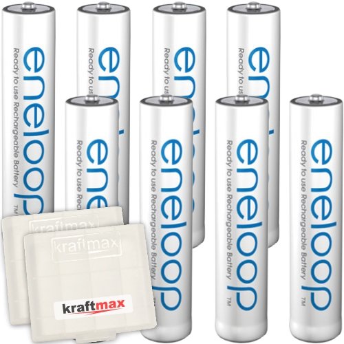 kraftmax 8er Pack Panasonic Eneloop AAA/Micro Akkus - Neueste Generation - Hochleistungs Akku Batterien Akkuboxen V5