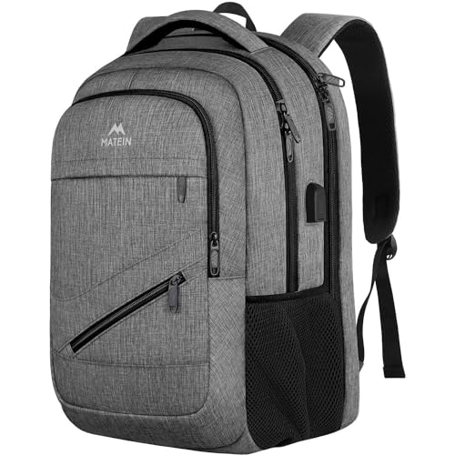 MATEIN Laptop Rucksack Herren 17 Zoll, Großer Wasserfester Rucksack Herren Reisen Tasche Arbeit Business Schulrucksack mit USB Ladeanschluss, Anti Diebstahl TSA Backpack Teenager Daypack, Grau