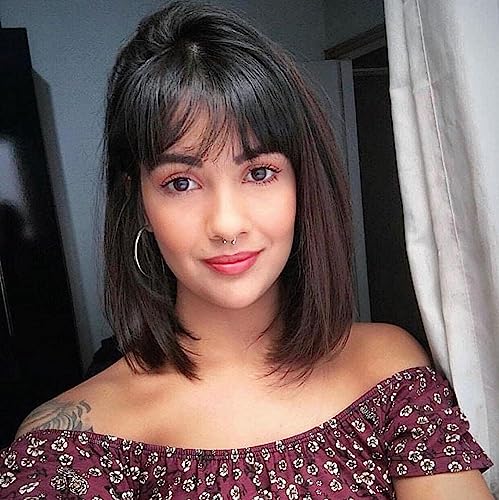 Human Hair Wigs for Black Woman Straight Bob Wig 10 Zoll Kurze Bob Perücke Keine Lace Front Echthaarperücke Natürliche Schwarze Seide und Weiche Gerade Bob Perücke
