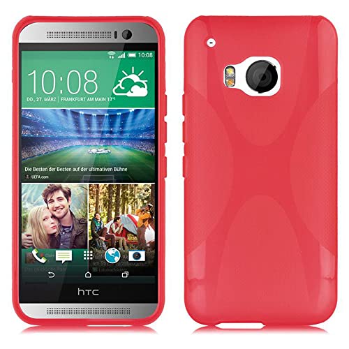 Cadorabo Hülle kompatibel mit HTC ONE M9 Schutzhülle TPU Silikon Case X-Line Design Slim Kratzfest Weiche Gummi mit Rundumschutz Case Hülle für HTC ONE M9 in Rot