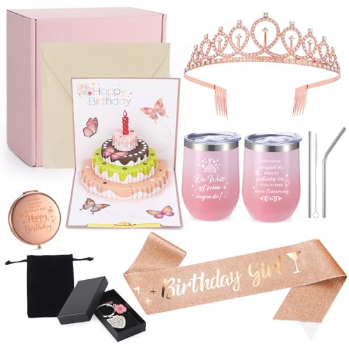 Xialvyu Geburtstagsgeschenk für Frauen, Geschenke für Frauen, Rosa Thermosbecher Geschenkset für Freundin, Ehefrau, Mama