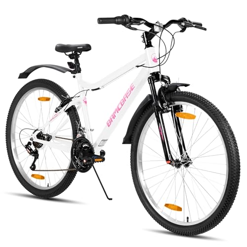 Hiland 26 Zoll Damen Mountainbike, 18-Gang Schaltung, Mountainbike mit V-Bremsen, Robustes MTB für Frauen, Weiß