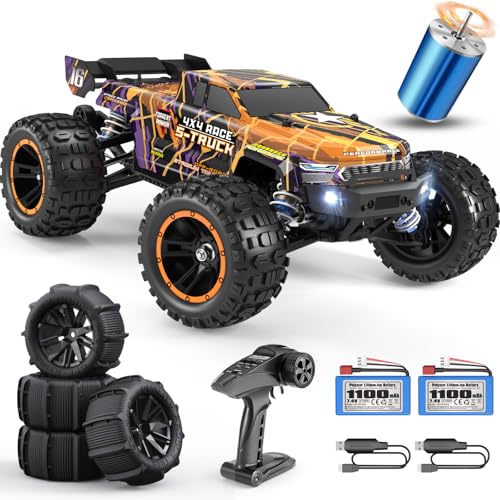 HAIBOXING Bürstenlose Fernbedienungs Auto 16890A 1/16 RC Auto 48 km/h Top Speed, Hobby Ferngesteuertes Auto für Erwachsene und Jungen All Terrain Off-Road Truck mit Spare Paddle Tires für Sand Land