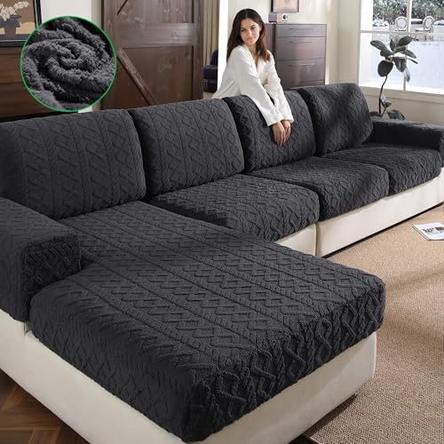OHSIO Sofa Überzug – Elastischer & Waschbarer Sofabezug, Weicher Langlebiger Couchbezug für Sitzkissen & Wohnzimmermöbel(Dunkelgrau, 1x Rückenlehnenbezug)