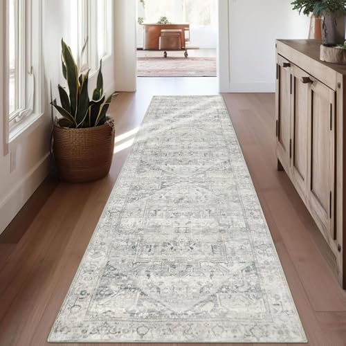 Homcomodar Boho Flur Teppich Läufer 65x240cm rutschfeste Waschbare Läufer Flur Distressed Teppich Läufer für Flur Entryway Wäsche Daneben
