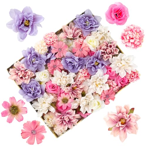 Bomtop Künstliche Blumenköpfe,30 Stück Kunstblumen zum Basteln Wie Echt,10 Stile zum Basteln 4~8cmMini Dekoblumen Seidenblumen für DIY Basteln Scrapbooking Hochzeit Party Home Handwerk Tisch,5 Farben