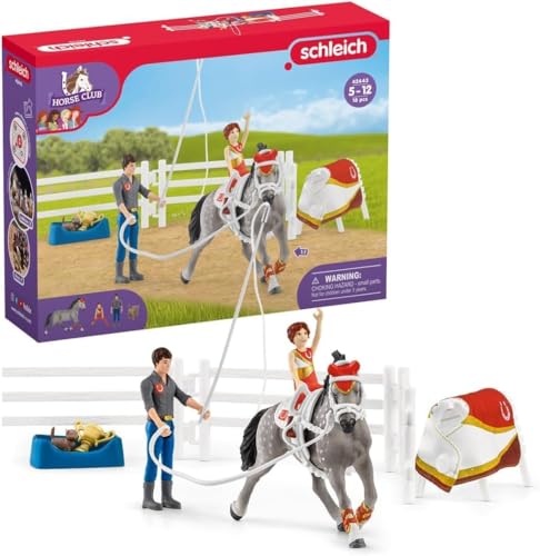 SCHLEICH Horse Club | Mias Voltigier-Reitset 42443 | Spielset inkl. Mia, ihrem Pferd, Reitlehrer Figur und Zubehör | tolles Geschenk für Mädchen und Jungen | Pferde Spielzeug ab 5 Jahren | 18 Teile