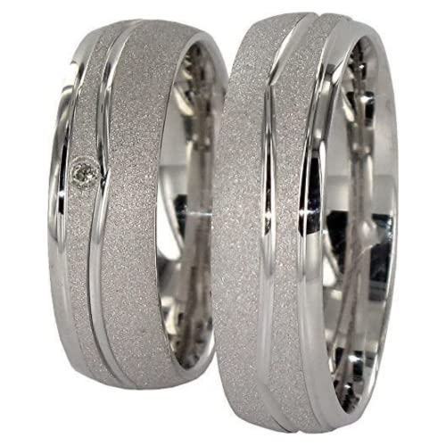 JC Trauringe 925er Sterling Silber Paar-Preis I Ehe-Ringe mit kostenfreier Gravur I Partnerringe 6 mm breit inkl. Etui-Box I Damen-Ring mit Zirkonia-Stein I Größe 48 bis 72 I A04