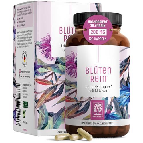 Blütenrein Mariendistel Artischocke Löwenzahn Kapseln - Leber Komplex mit Cholin für die normale Funktion der Leber - Mariendistel Hochdosiert 80% Silymarin 200 mg - 120 Kapseln - 4 fach Komplex
