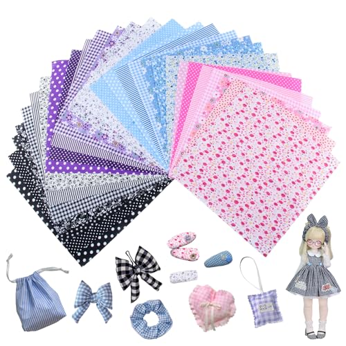 Vaskula 28 Stück Stoffe Zum Nähen Baumwollstoff 25x25 cm Farbenfrohe Drucke Patchwork Stoffe Paket Quadrat Stoffreste Zum NäHen DIY Näh Stoff Kleidungsvorhang Haarnadel Brieftasche Puppe