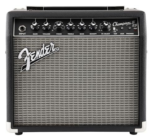 Fender Champion II 25, Combo Guitar Amp, 25W, Suitable for Electric Guitar, More Power, Upgraded Effects and Amp Models, Black/Silver