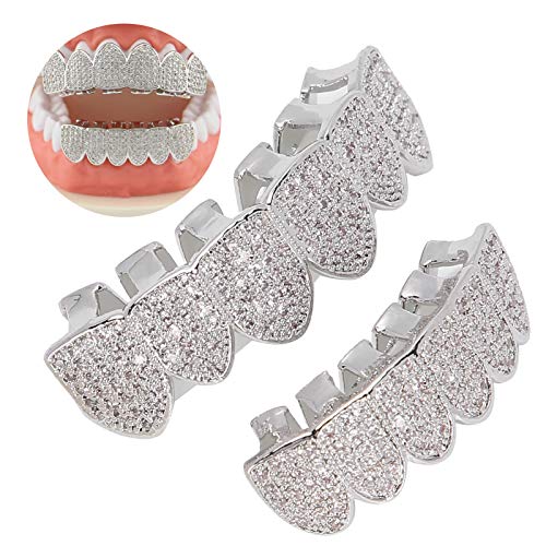 Grill Zähne, Grill Zahnspange, Hip Hop Zähne Dekoration Kaltbeschichtetes Kupfer Grill Zähne Set Bling Grill Zähne Dekoration für Halloween Party Hip Hop Kostüm Zubehör Dekoration (2#)