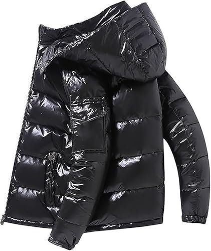 JiaWell Schwere Unisex, Gesteppte glänzende Daunenjacken für Herren Damen, leistungsstarker Puffermantel mit Kapuze(M)