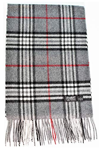 ADAMANT 100% Reines Kaschmir, Herren/Damen-Unisex- Schal - superweich - 180cm lang - STANDARDMAß - EINFARBIG oder KARIERT -feines Flaumhaar - Grau Karo