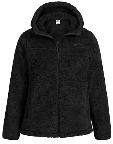 Pioneer Camp Teddyfleece Jacke Damen Warm Flauschfleecejacke mit Reißverschluss Thermopullover Langarm Outdoorjacke für Herbst Winter Wandern Freizeit（Black;XXL