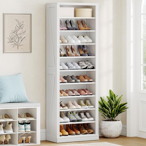 Hzuaneri Schuhschrank, Freistehender Schuhkommode mit 27-30 Paar, Verstellbare Regalböden, Schuhkipper für Eingang, Wohnzimmer, Schlafzimmer, 30,5 × 62,5 × 181 cm, Weiß SR52603X
