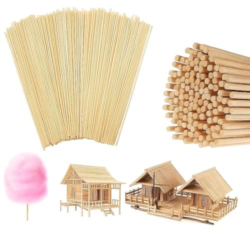WOKICOR 200 Stück Zuckerwatte Stäbe 300mm x 3mm, Holzstäbchen zum Basteln, Zuckerwattestäbchen, Eisstiele, Rundholz DIY, Glatte Bambus Holzstäbe für Kinder, Modellbau, Handwerksprojekte