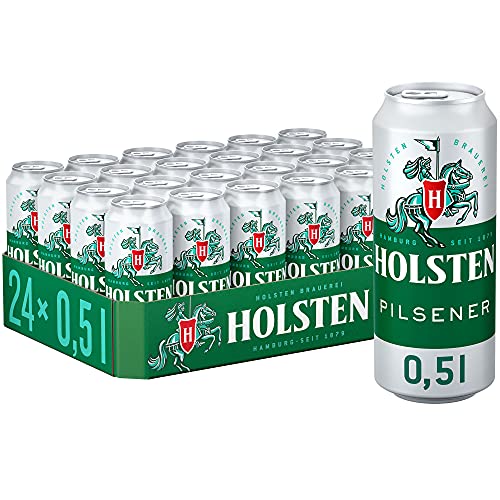 Holsten Pilsener 4,8 % Vol. Premium Pils l |24 Dosenbiere 0,5 L mit erfrischend feinherbem Geschmack | Bierdose Einweg (24 X 0.5 L)