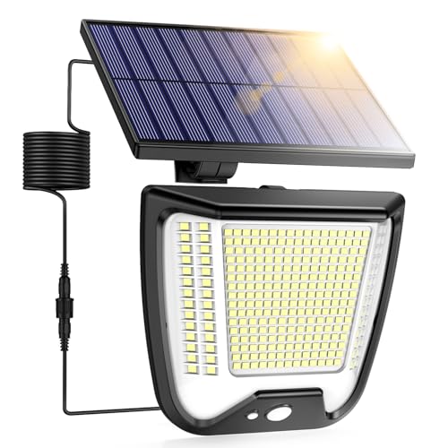 Solarlampen für Außen mit Bewegungsmelder LED Solarleuchte: 288 LED Solar Strahler Aussenleuchte 3 Modi Aussen Lampe Outdoor IP65 Wasserdichte Licht 270° Solarlampe Garten Wandleuchte Mit 5m Kabel