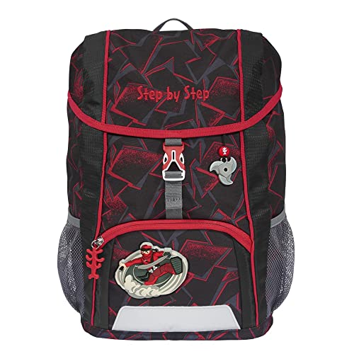 Step by Step Rucksack-Set Kid „Ninja Yuma“, mit Sitzkissen, ergonomischer Mini-Ranzen mit höhenverstellbarem Brustgurt, für Kindergarten, Vorschule und Freizeit, 13 l, rot-schwarz