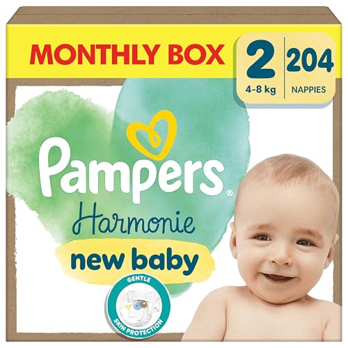 Pampers Harmonie Windeln Größe 2, 204 Windeln, 4kg-8kg, sanfter Hautschutz mit 100Prozent Pampers Schutz