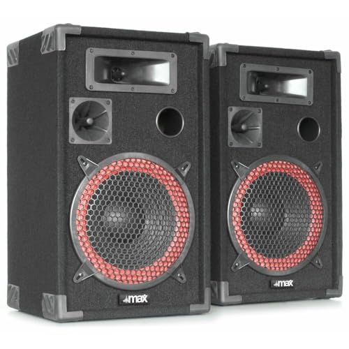 MAX XEN-3508 Passive PA Lautsprecher Set, 500 Watt Partyboxen Set, 10 Zoll Passiv, Disco, DJ Party Lautsprecher, Lautsprecherboxen, 8 Zoll - Schwarz
