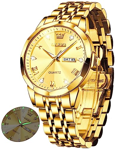 OLEVS Uhr Herren Luxus Diamant Edelstahl Wasserdicht Analog Datumsanzeige Business Original Gold Armbanduhr Herren