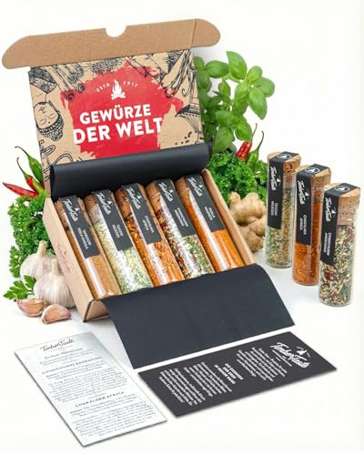 TIMBER TASTE® 5 Gewürze aus aller Welt - Seltenes Gewürz Geschenkset Männer - Gewürzset Geschenke für Mann - Ausgefallene Geschenkidee Erwachsene - Tolle Valentinstagsgeschenke Gewürze der Welt